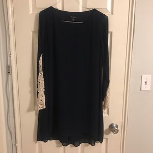 Dark navy dress with lace sleeves